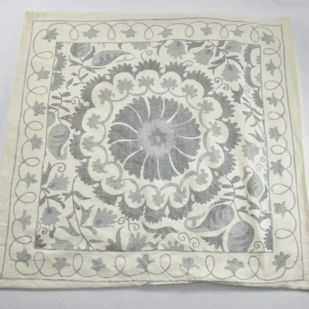 2 Pottery Barn Tula Suzani Pillow Sham EURO Gray Medallion Print 26 Square NEW